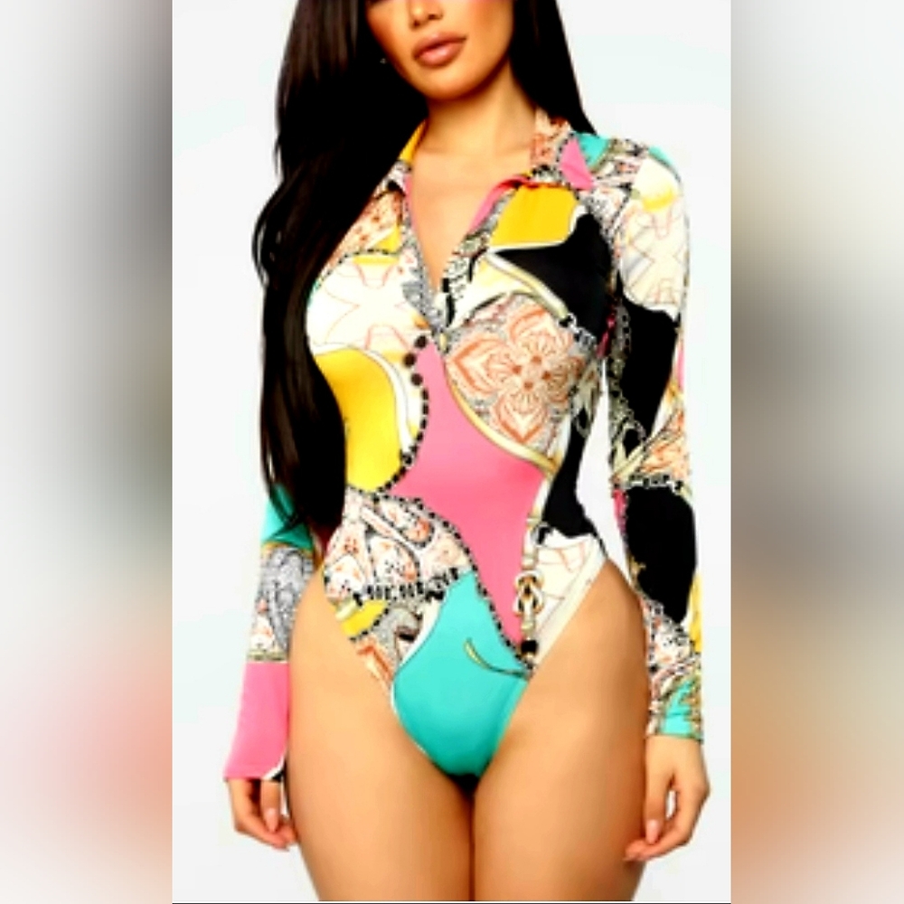 Plus Size Just Call Me Fancy Bodysuit - Pink/Multicolor